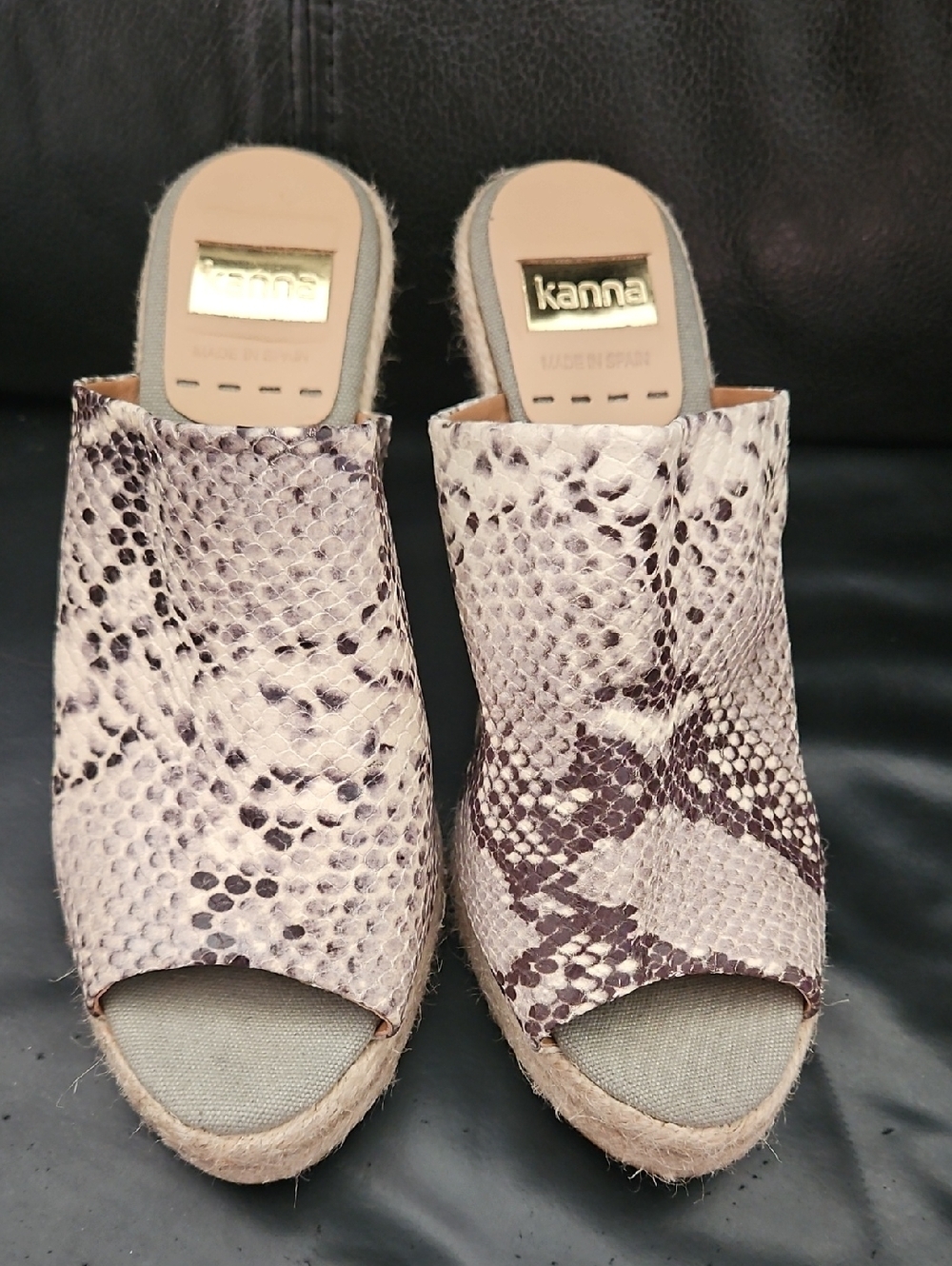 Kanna Open Toe Wedge Heel Mules Sz 6 Snakeskin Print Espadrille Platform Sandals - Picture 3 of 13